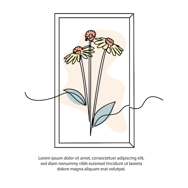 Impresión Un dibujo de cartel de flores de sol de una línea con un hermoso marco Decoración de pared de línea continua mínima abstracta