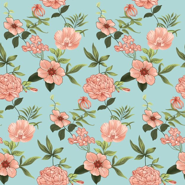 Impresión digital de patrón de flores de primavera | Vector Premium Impresión digital de patrón de flores de primavera | Vector Premium