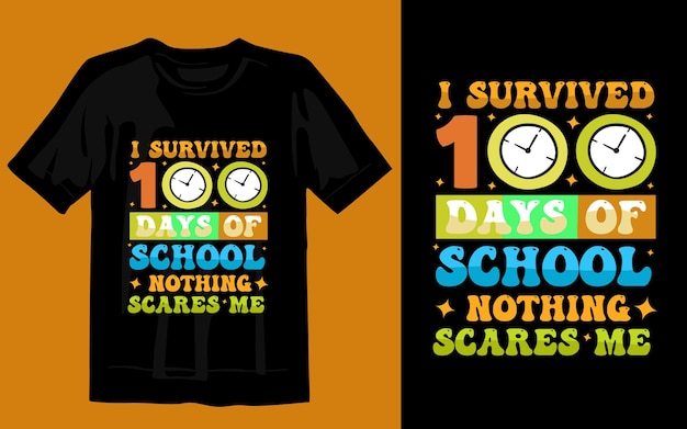 Vector impresión de diseño de camiseta de 100 días de escuela.