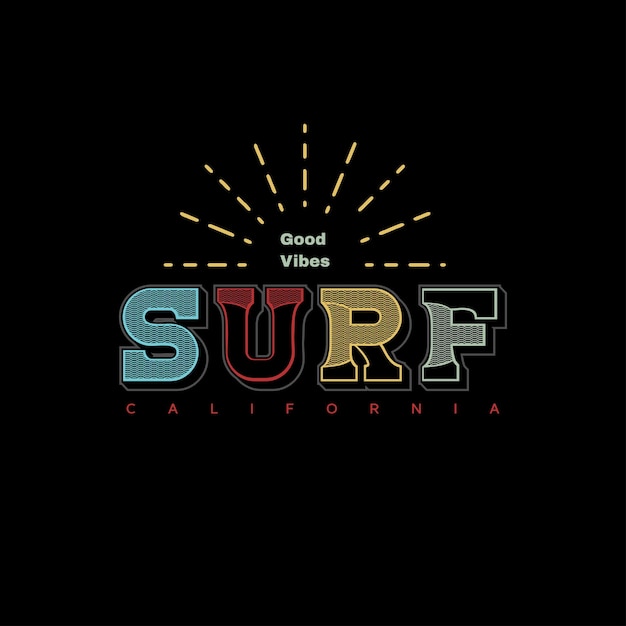 Impresión de diseño de camiseta de tipografía de surf deportivo de California