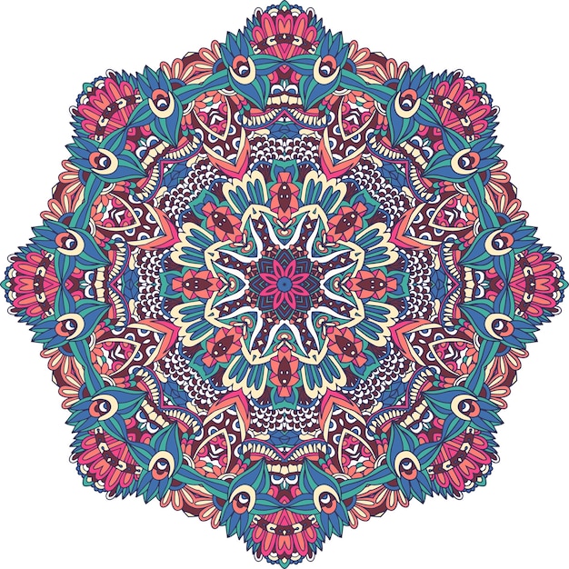 Impresión de diseño de estilo de arte popular de medallón vectorial étnico en colores pastel Vector de medallón arabesco