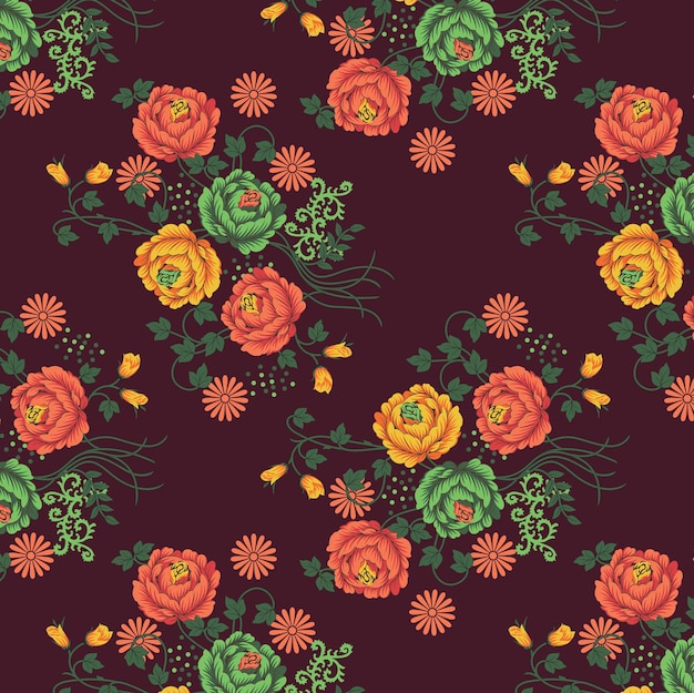 Impresión de diseño textil vectorial de patrones florales estéticos