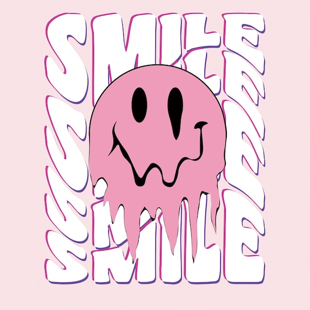 Impresión de eslogan retro con cara sonriente patrón vectorial gráfico hipster para camiseta y sudadera