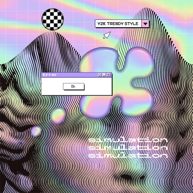 Impresión de eslogan de simulación de ondas de vapor futuristas con cuadrícula holo de efecto d y antigüedad retro distorsionada