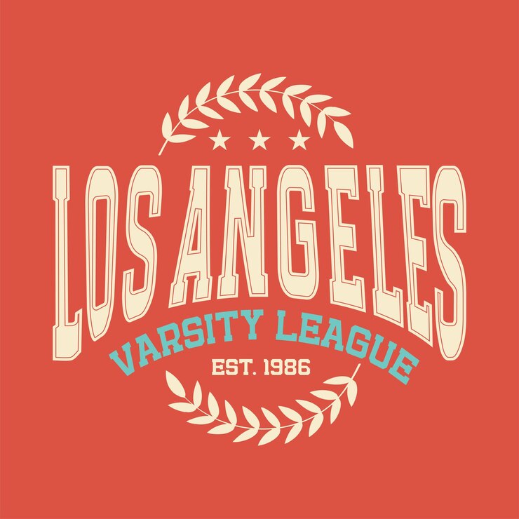 Vector impresión de eslogan de tipografía de estilo universitario vintage duotono de la liga universitaria de los ángeles para camiseta