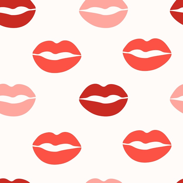 Impresión de labios de lápiz labial rojo Ilustración vectorial de patrón sin costuras
