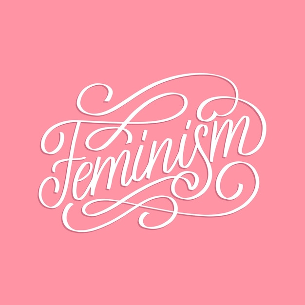 Vector impresión de letras a mano de feminismo ilustración caligráfica vectorial del movimiento feminista sobre fondo rosa