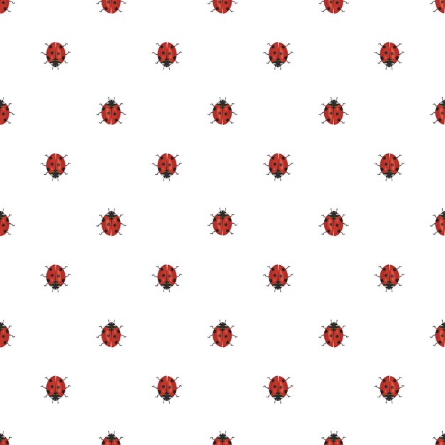 Impresión linda con mariquitas rojas patrón sin costuras de primavera y verano con insectos ilustración plana vectorial
