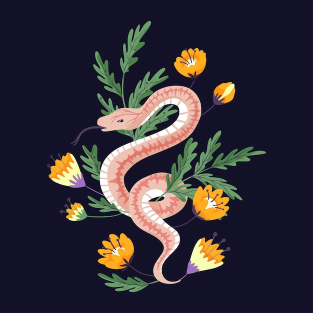 Impresión mágica de serpiente y flor