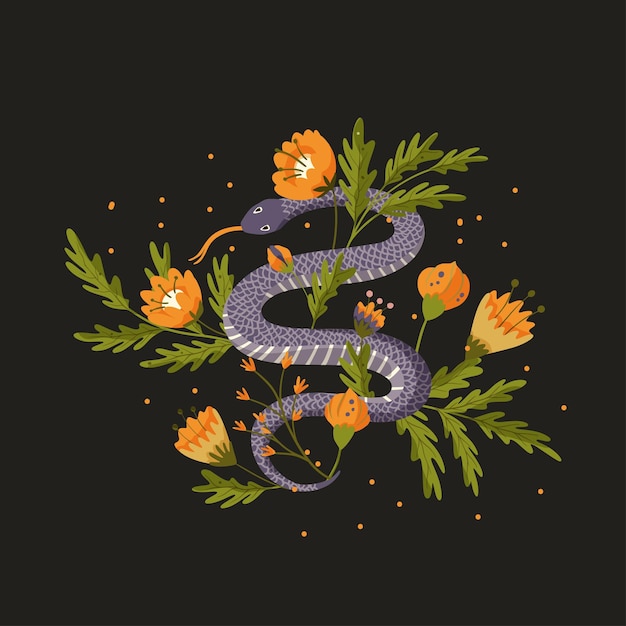 Impresión mágica de serpiente y flor