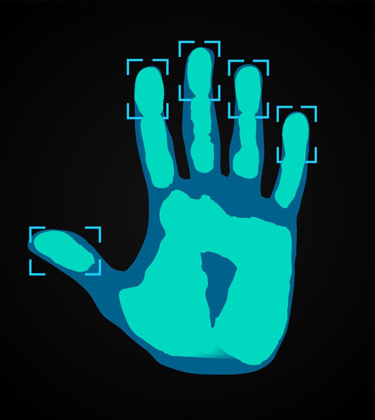 Vector impresión de mano humana con sensor de huellas dactilares ilustración en color