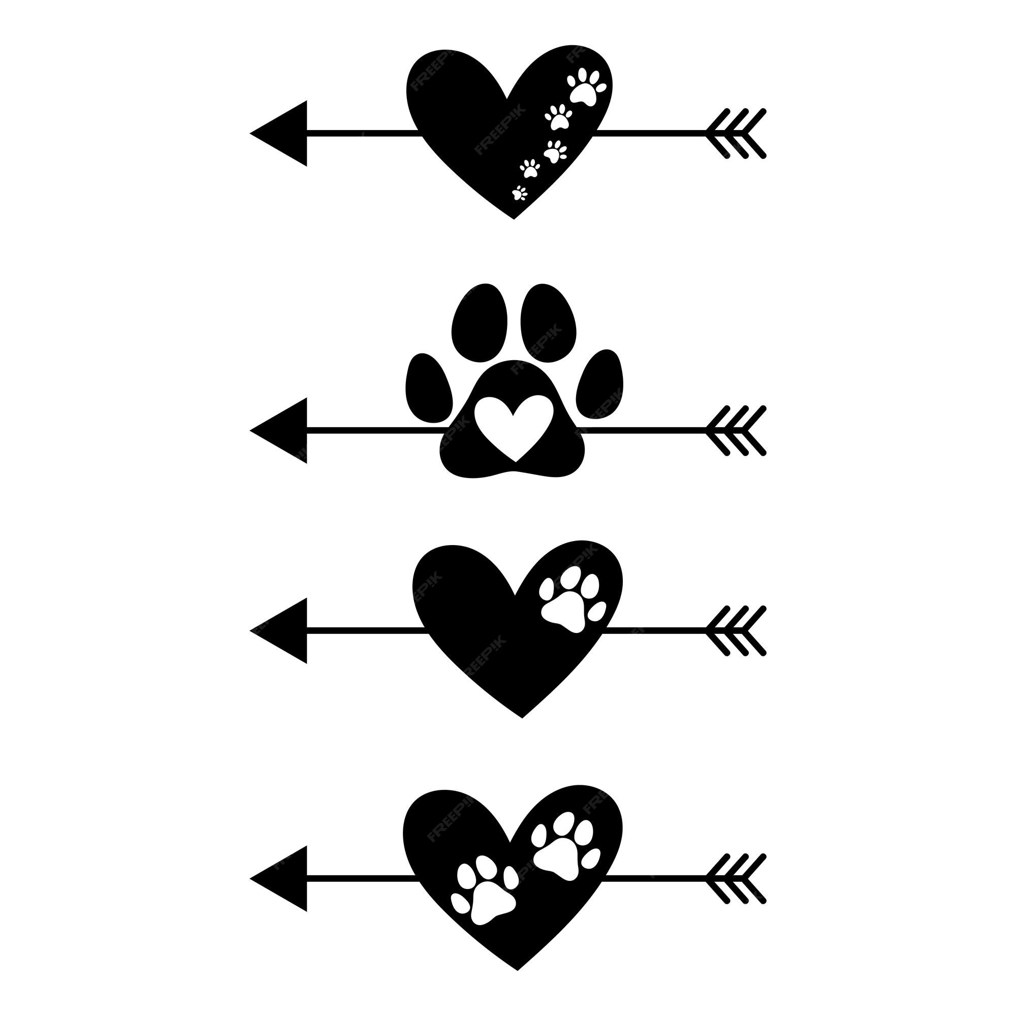 Impresión de la pata del corazón y flechas de perro o gato frases sobre  mascotas citas de amante de los perros símbolo de amor animal | Vector  Premium