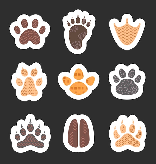 Impresión de patas de animales Sticker Marcador de libros Diferentes rastros de vida silvestre Dibujo vectorial