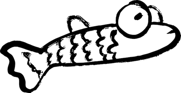 Impresión de peces de tinta de pincel seco de ilustraciones