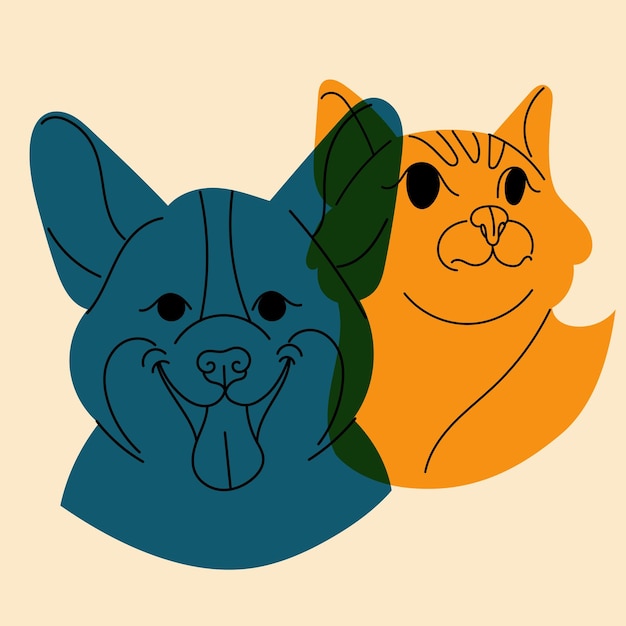 Impresión de plantillas de logotipo de carteles de insignia de perro y gato avatar ilustración vectorial en un estilo minimalista