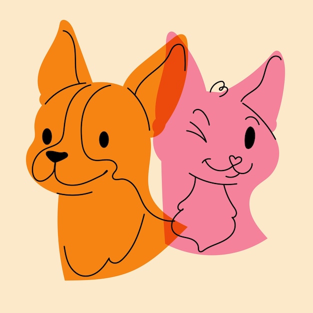Impresión de plantillas de logotipo de carteles de insignia de perro y gato Avatar Ilustración vectorial en un estilo minimalista