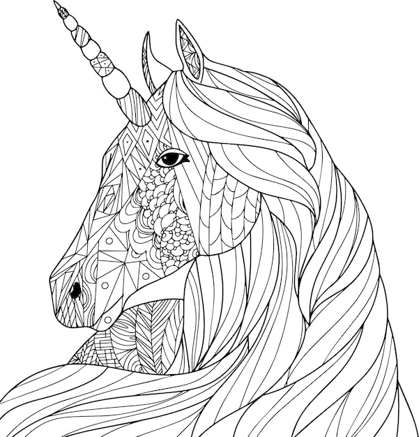 Impresión de productos para colorear unicornio, corte por láser, corte de papel, etc. Dibujo de líneas vectoriales