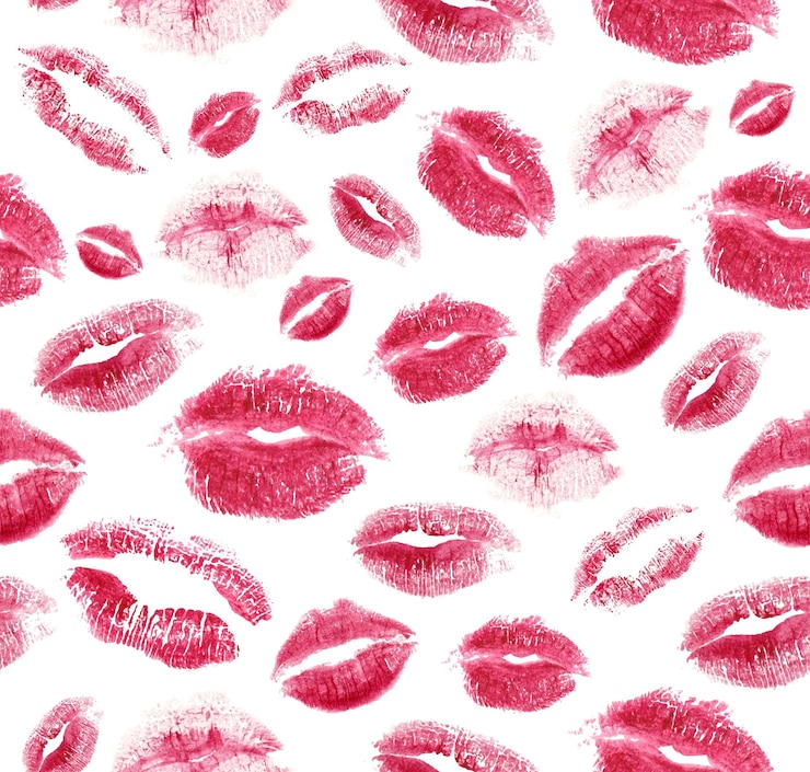 Vector impresión romántica con patrones sin fisuras de labios. iconos de labios modernos. impresión de lápiz labial realista aislado