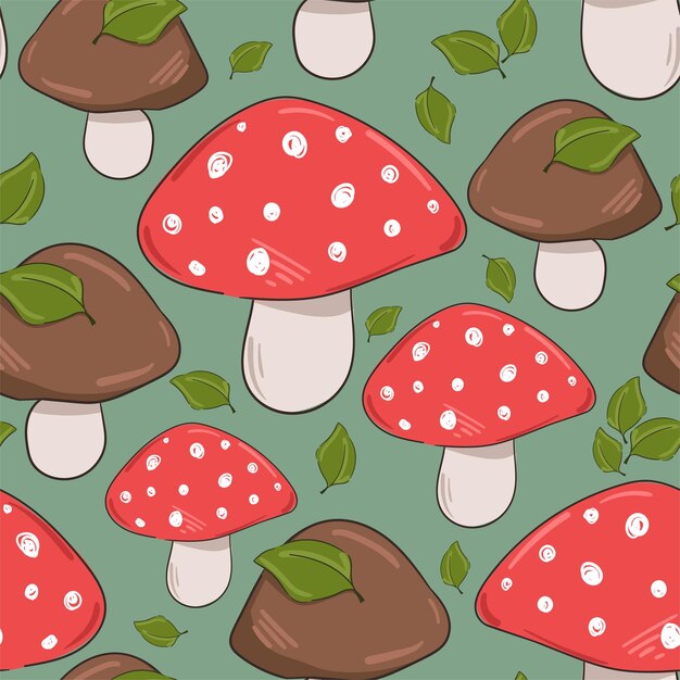 Impresión de setas amanita de patrones sin fisuras para diseño de ilustraciones vectoriales textiles
