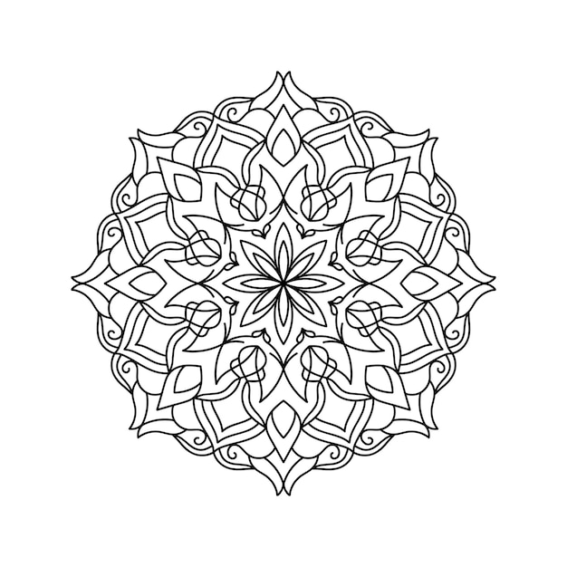 Impresión de silueta de mandala para libro de colorear para adultos. forma de flor geométrica para yoga y meditación.