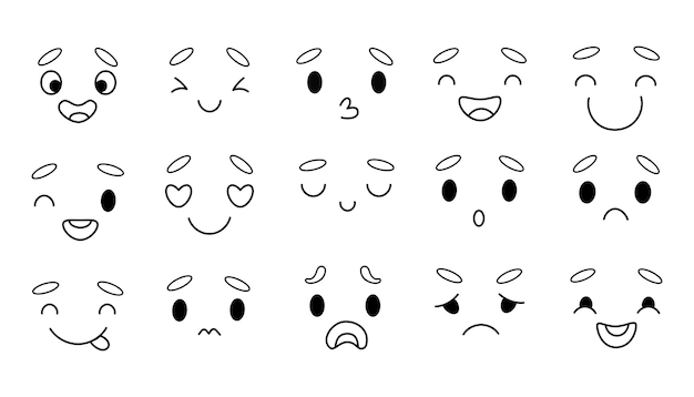 Impresión simple de la cara garabateos emociones faciales felicidad alegría sorpresa tristeza risa tristeza