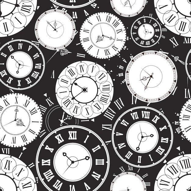 Impresión textil de patrón de reloj monocromático