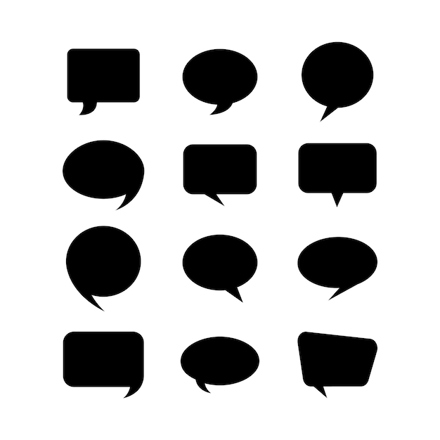 Impresión vectorial del conjunto de banderas en blanco de estilo diferente con burbuja de voz de texto