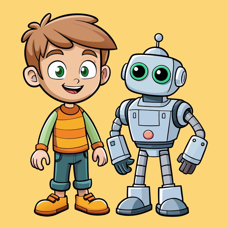 Vector impresión vectorial de dibujos animados de robot companion boy