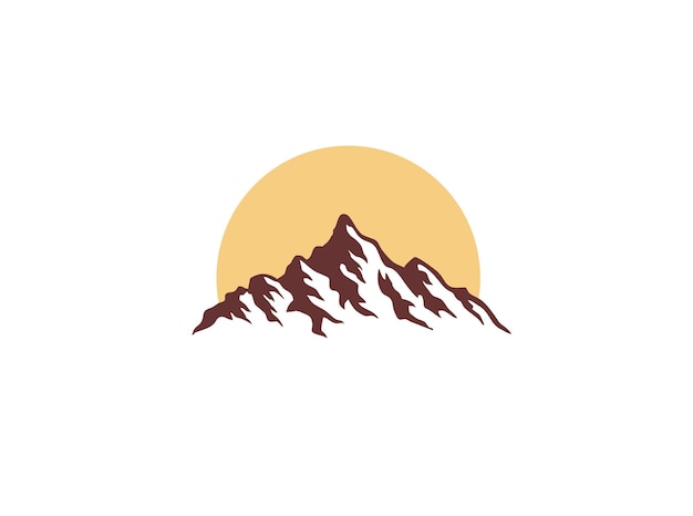 Impresión vectorial del emblema de la montaña y el sol Ilustración de viaje