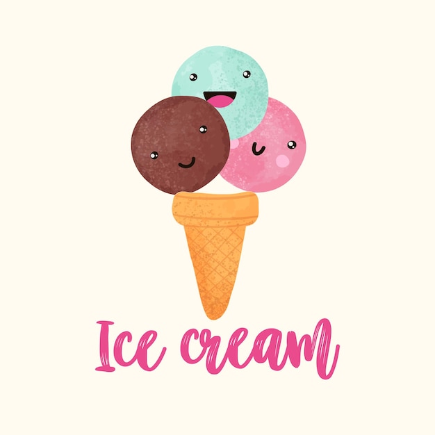 Impresión vectorial de helado Ilustración dibujada a mano con texto