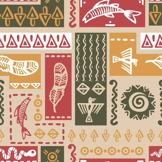 Impresión vectorial de patrones sin fisuras de decoración étnica tribal