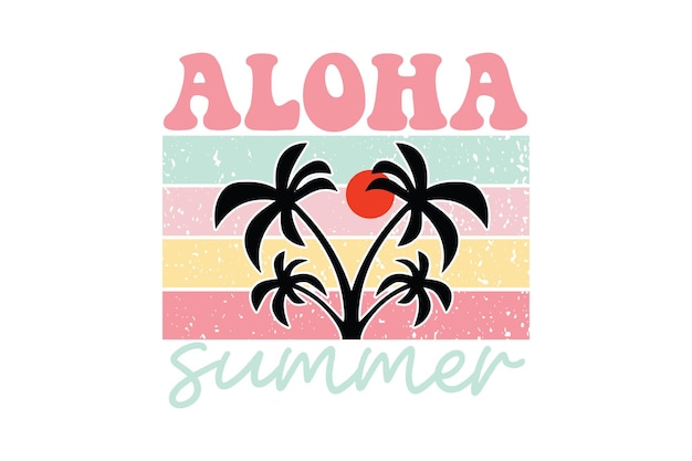 Impresión de verano con una palmera y las palabras aloha verano.