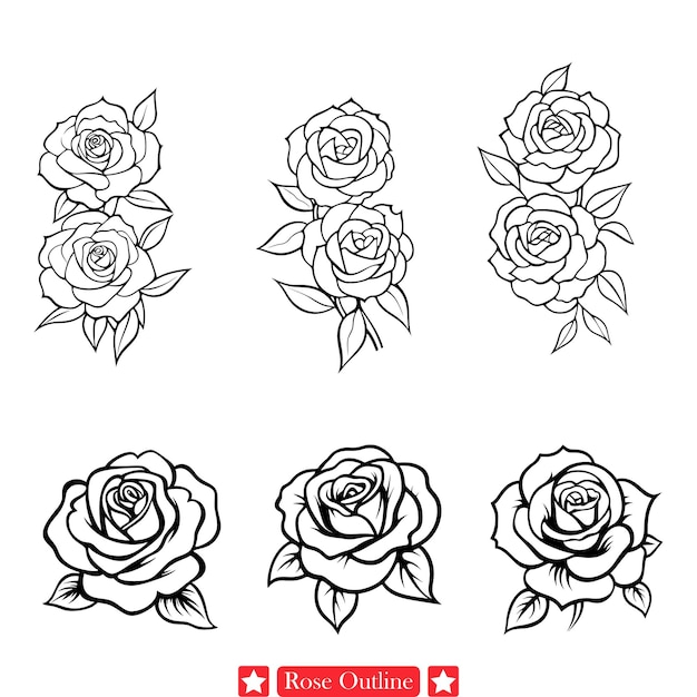 Impresionante arte de la línea de rosas exquisita ilustración botánica