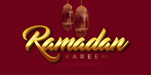 Vector impresionante banner ramadan kareem texto editable estilo dorado 3d con fondo de tema islámico