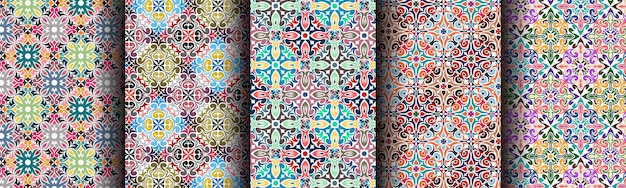 Impresionante conjunto de colección de fondo de patrones sin fisuras tradicionales étnicas