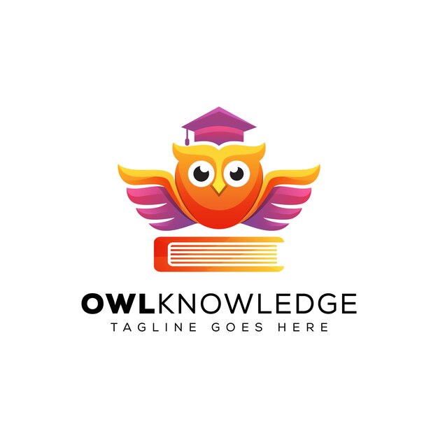Impresionante conocimiento del búho con el logotipo de educación del libro, el logotipo de educación escolar, la plantilla de logotipo de posgrado de aves animales
