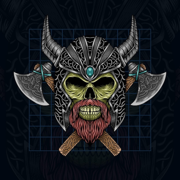 impresionante diseño de camiseta cráneo vikingo valhalla