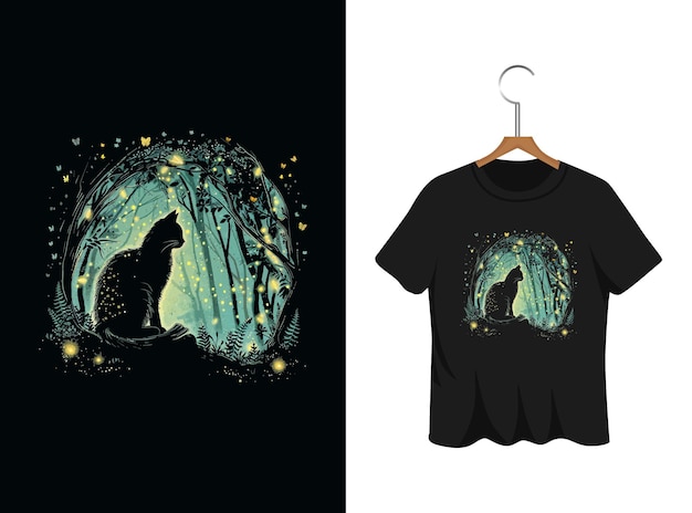 Impresionante diseño de camiseta de gato con fondo negro