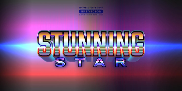 Vector impresionante efecto de estilo de texto editable de estrella en un tema de estilo retro ideal para publicaciones en redes sociales de carteles y promoción de plantillas de pancartas