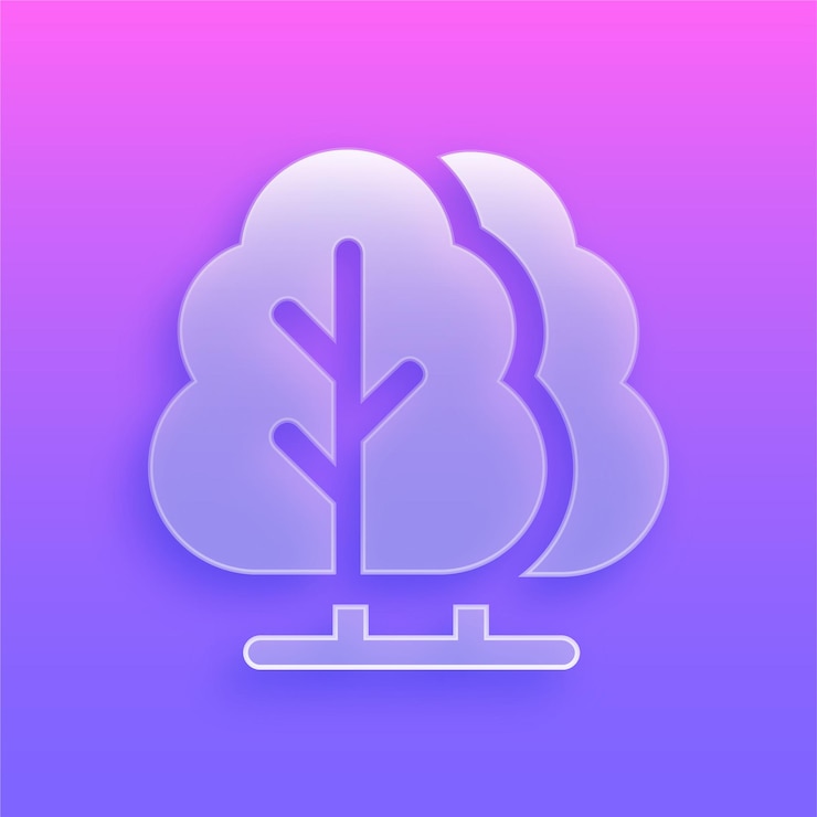 Vector impresionante icono de árbol de morfismo de vidrio moderno con un fondo vibrante