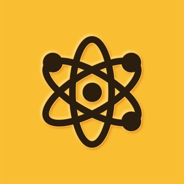 Impresionante icono de átomo amarillo en relieve
