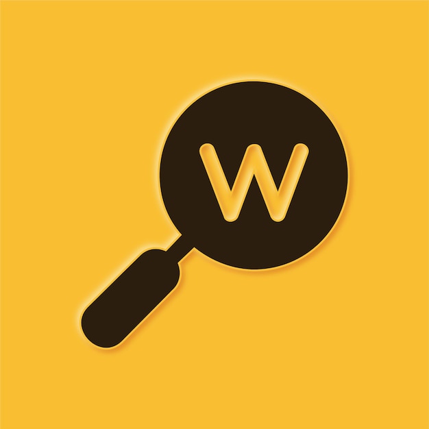 Impresionante icono de búsqueda en la web en relieve amarillo