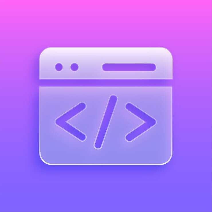 Vector impresionante icono de codificación de morfismo de vidrio moderno con fondo vibrante