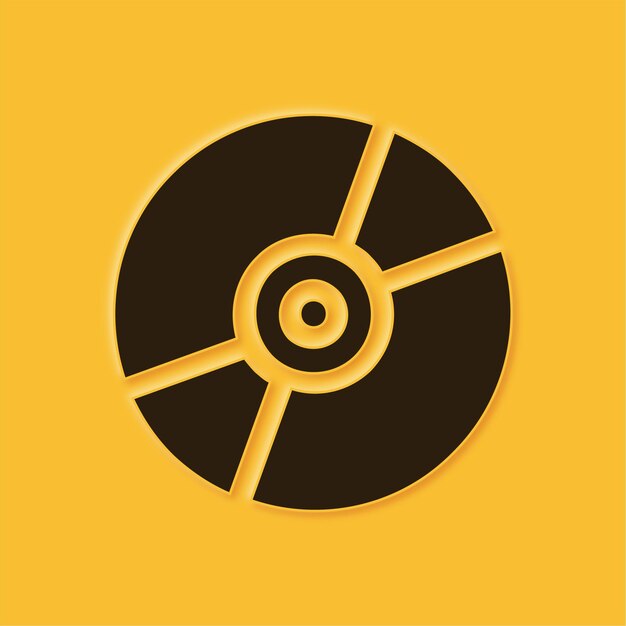 Impresionante icono de DJ o disco CD en relieve amarillo