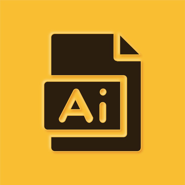 Impresionante icono de documento de IA en relieve amarillo