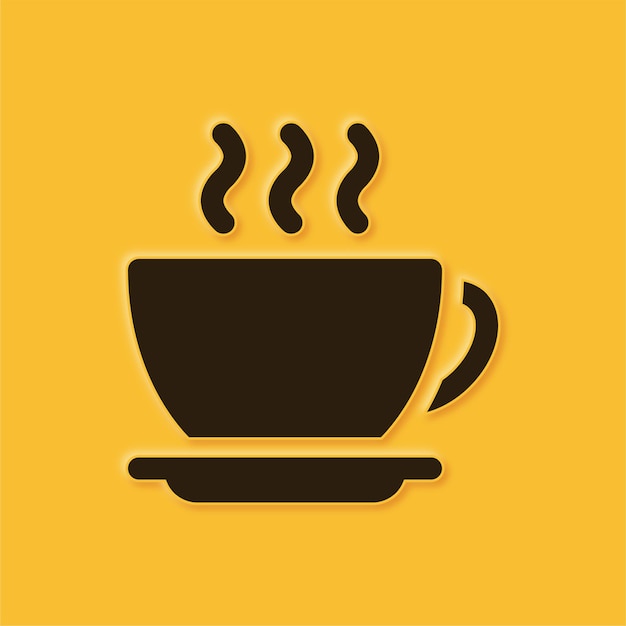 Impresionante icono de taza de café amarilla en relieve