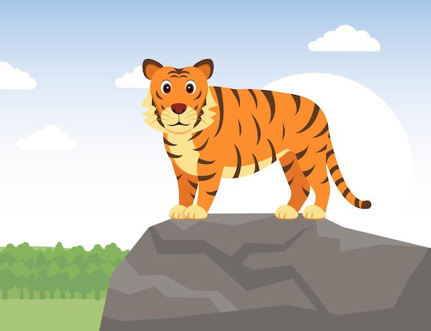 Una impresionante ilustración que muestra a un tigre en una roca en un entorno natural
