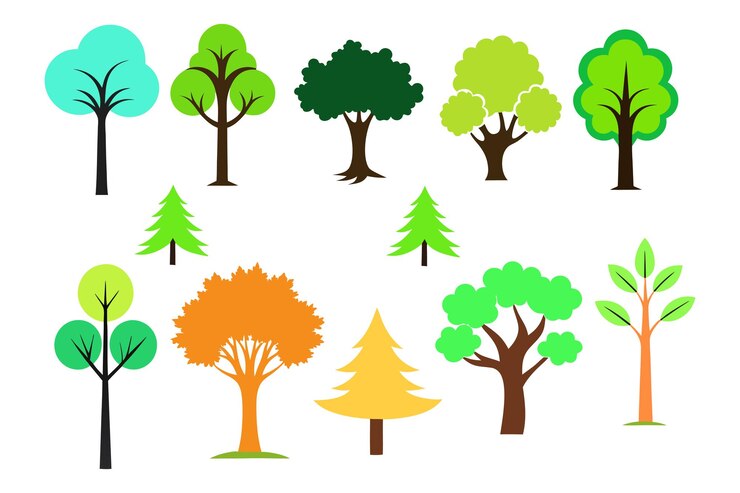 Vector impresionante ilustración vectorial de varios árboles para proyectos creativos conjuntos vectoriales de árboles verdes exuberantes