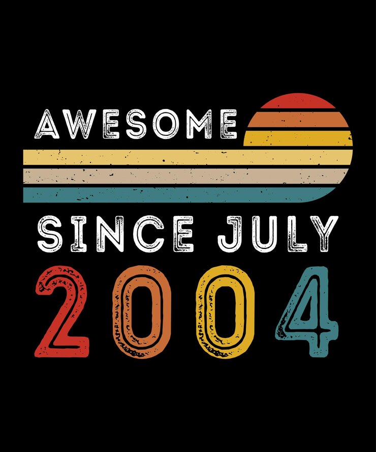 Vector impresionante desde julio de 2004 plantilla de impresión de camiseta de cumpleaños camiseta de cumpleaños de vector de puesta de sol retro vintage