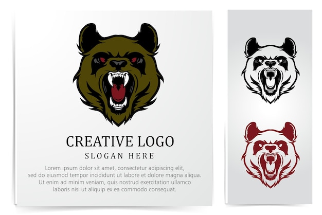 Impresionante logotipo de mascota de cabeza de oso enojado